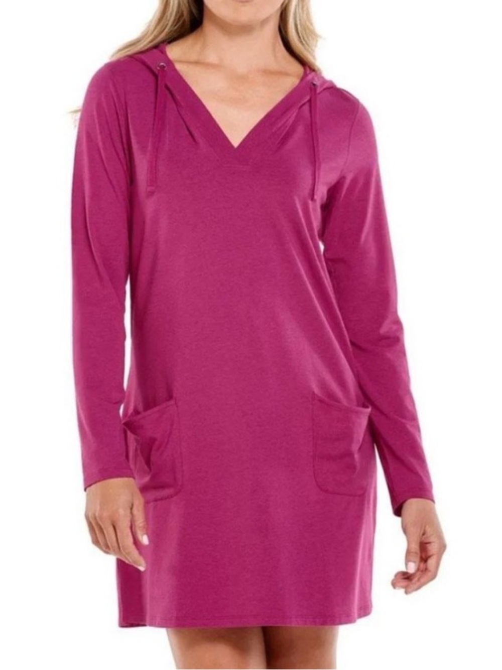 Coolibar Catalina hooded beach cover up dress UPF 50+ magenta raspberry XXL